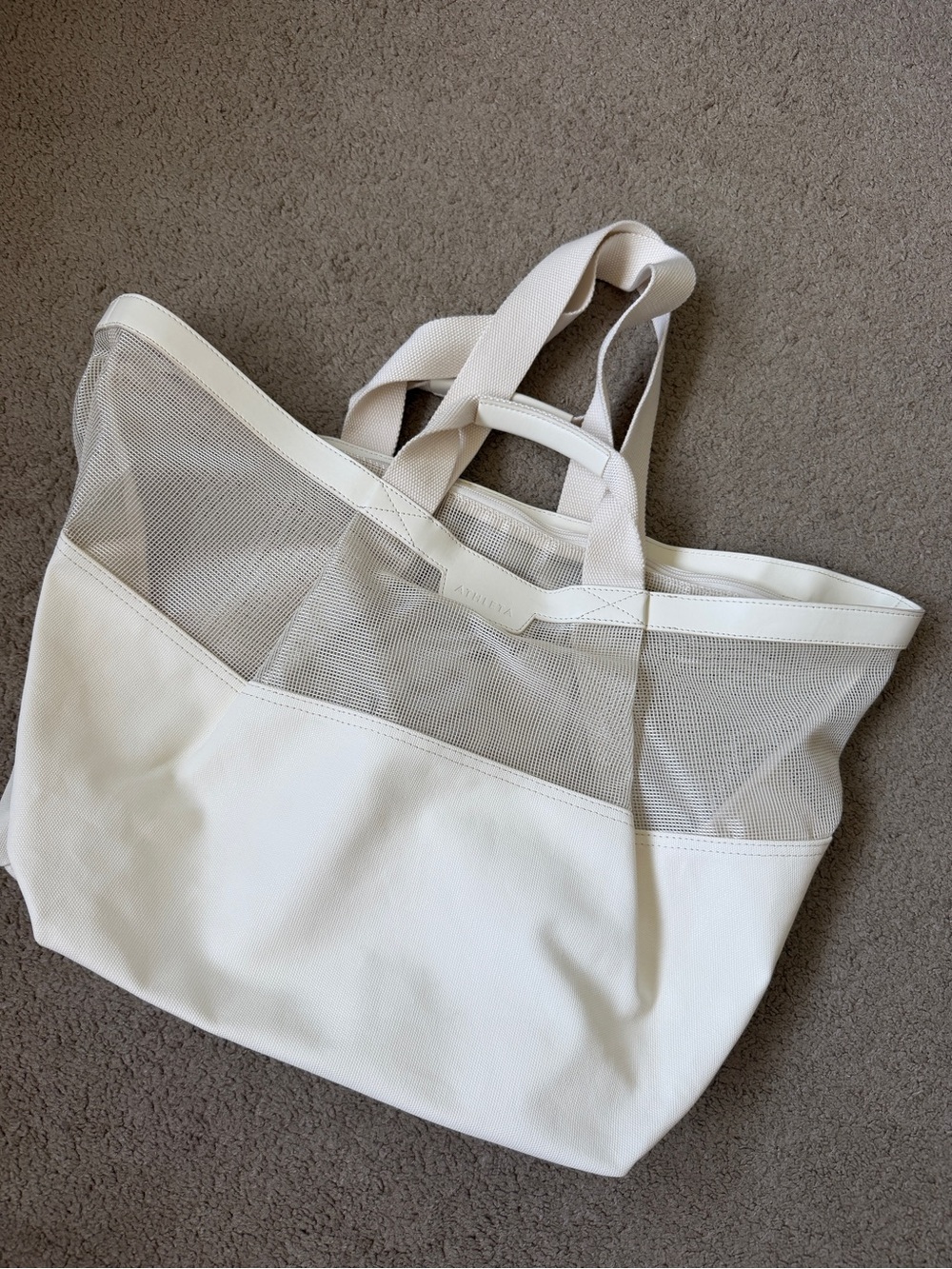 Athleta Canvas Mesh Tote Bag in Cream